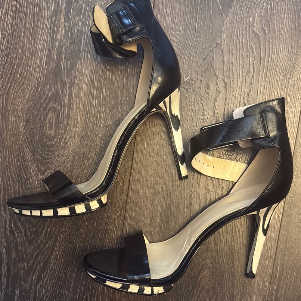 Calvin Klein Black and White Heels with Sculptural Design
